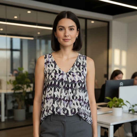 Ricki's Tops - Ricki's Patterned Sleeveless Tank in Purple and Black